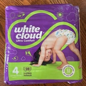 White Cloud Ultra Comfort Diapers, Size 4, 22 – 37lbs, 28 Disposable Diapers NEW